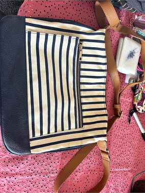Striped Crossbody Bag in Navy & Tan